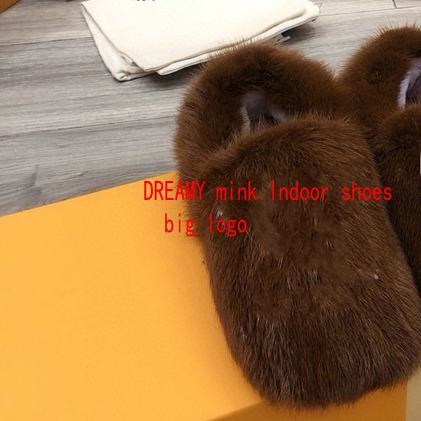 

dreamy moccasins mink leather fabric initials logo color-blocking flat shoes warm and comfortable, Black