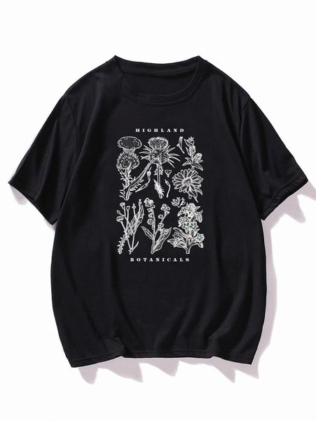 

men letter and plants print tee 09h3#, White;black