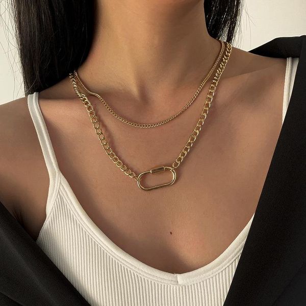 

chokers lovoacc exaggerated handmade double layers hollow paperclip necklaces for women chunky link chain necklace gifts, Golden;silver