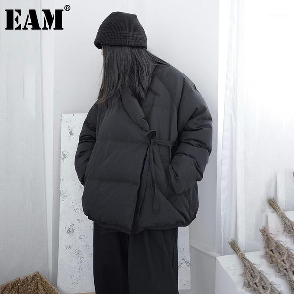 

eam] loose fit big size warm short downjacket new long sleeve warm women parkas fashion tide autumn winter 2020 1dd08001, Black