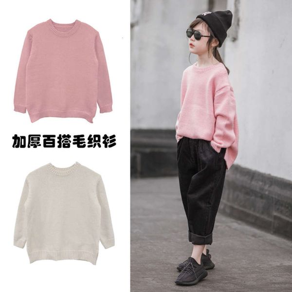 

new girls' t-shirt autumn winter 2020 wear medium and large children's sweater pullover with foreign sle, Blue
