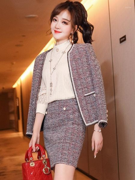 

fabric autumn winter uniform design business suits with 2 piece set and skirt ladies office work wear blazers1, White