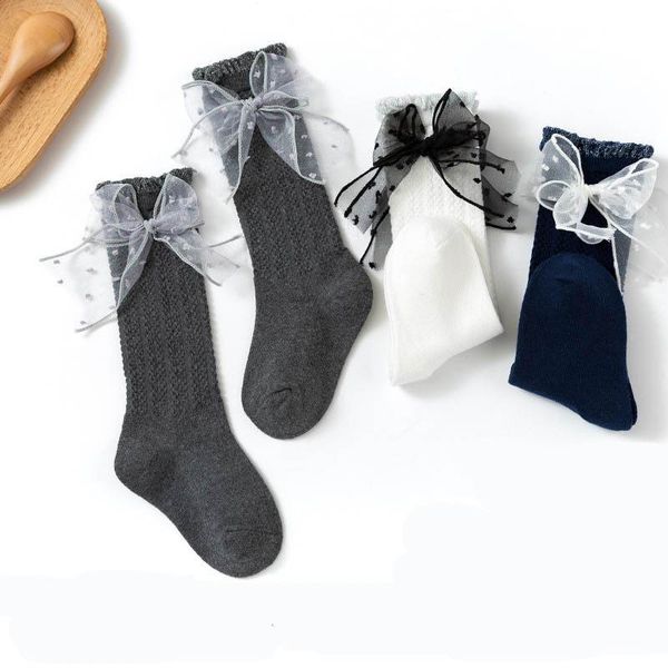 

fashion lace bowknot girls socks sweet cotton kids socks casual girls knit knee high socks student children sock, Pink;yellow