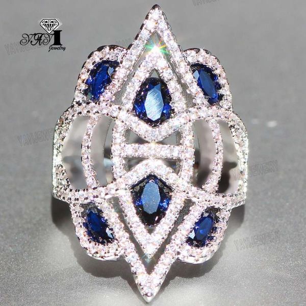 

wedding rings yayi jewelry princess cut 7.1 ct blue zircon silver color engagement heart girls party gifts 820, Slivery;golden