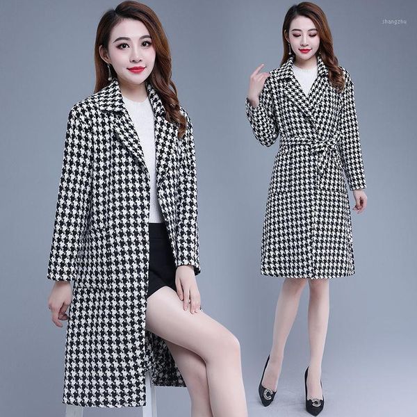

2020 new ladies houndstooth woolen coat fashion loose plaid woolen coat1, Black
