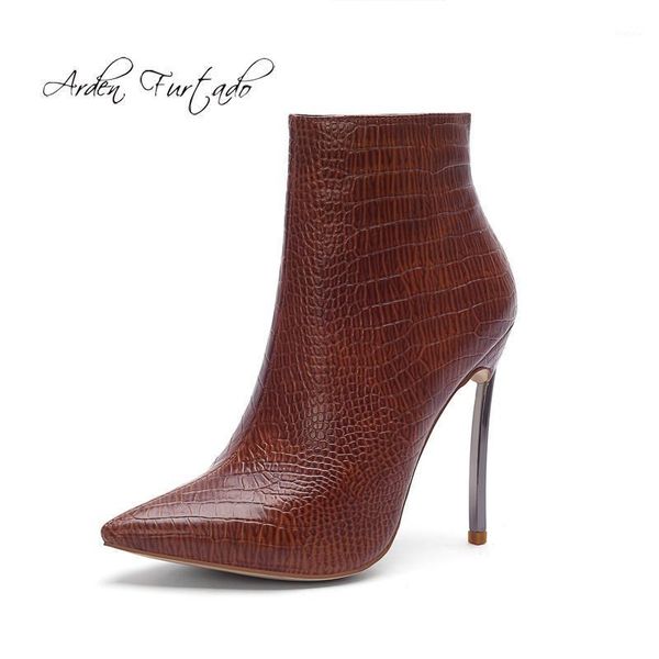 

arden furtado spring 2020 fashion burgundy women's shoes pointed toe stilettos heels zipper big size 45 short boots 12cm1, Black
