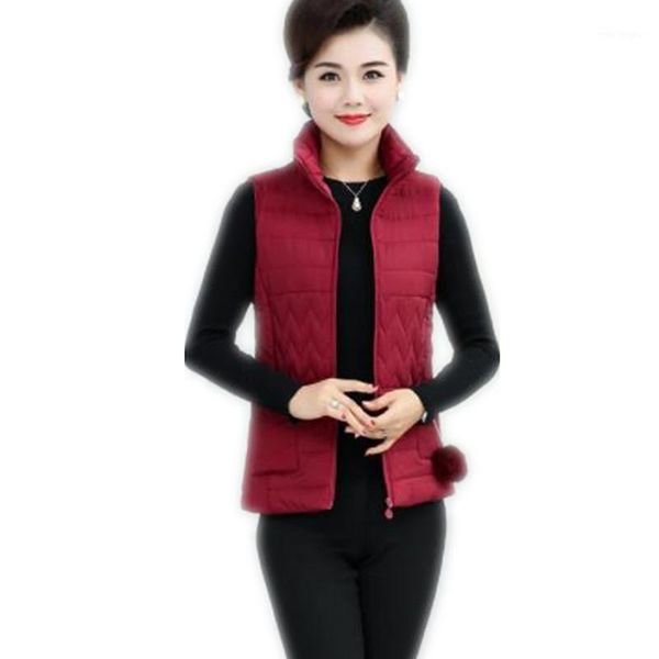 

fashion mid-age women vest autumn plus size 5xl 2019 thin down cotton waistcoat stand-collar female casual zipper coat m1501, Black;white