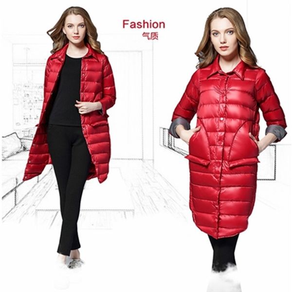 

2021 new coat female long winter down women single breasted puffer jacket warm white duck feather coats yghr, Black