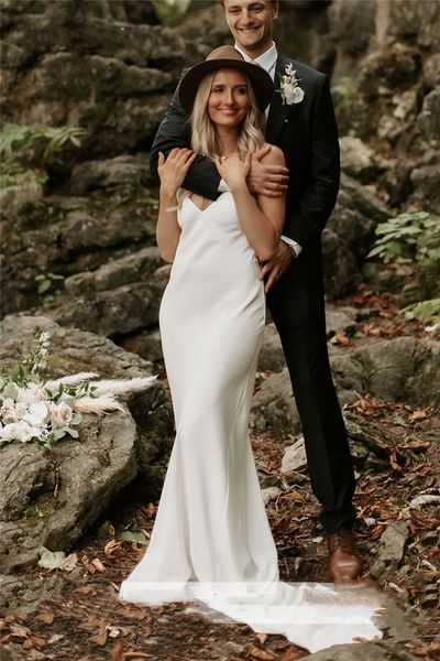 

simple boho wedding dress for women mermaid 2022 spaghetti straps chiffon beach bridal gowns bride dresses vestido de noiva, White