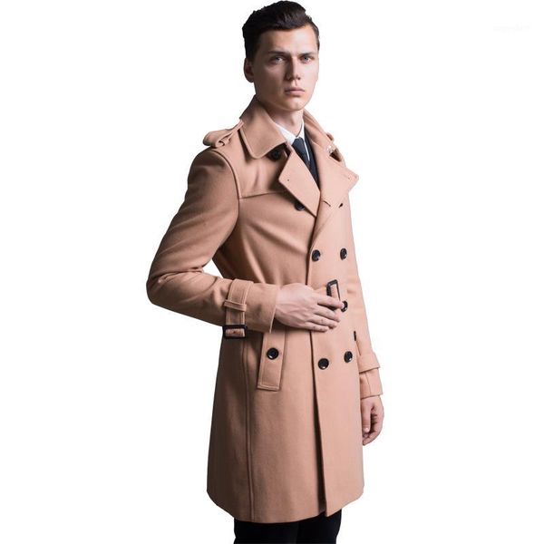 

2020 new autumn high fashion trend street men's wool blend trench coat casual long outerwear men loose clothing plus size s-6xl1, Black