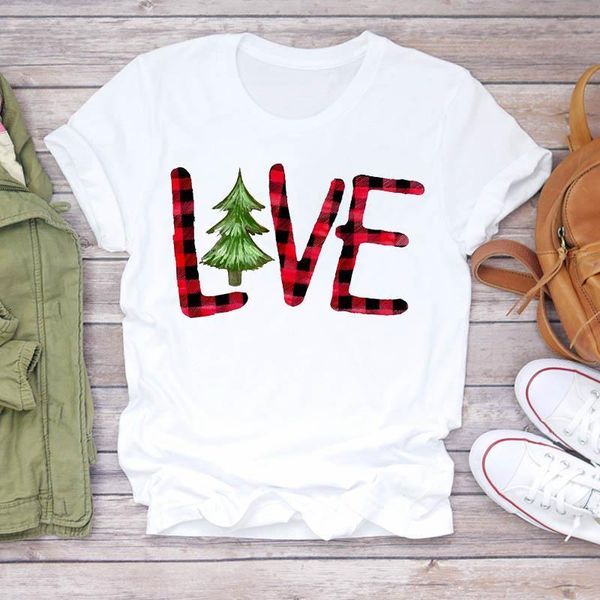 

women plaid letter tree new year aesthetic cute merry christmas print tshirts t shirt ladies graphic female tee t-shirt, White
