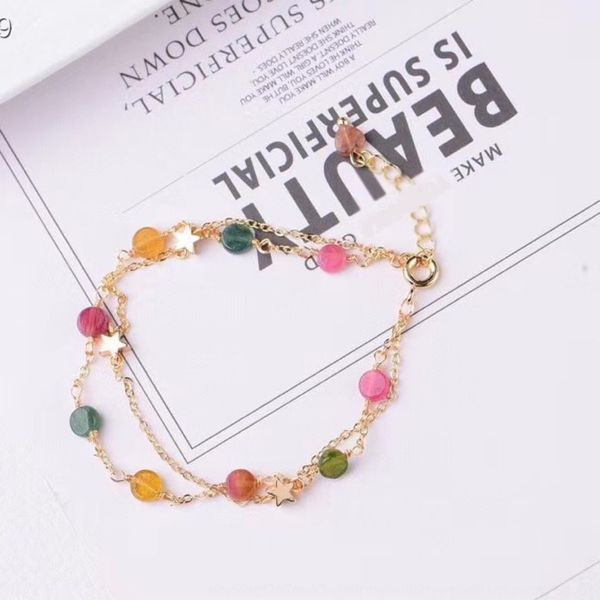 

natural cand jewelry bracelet gold jewelryy tourmaline crystal bracelet 14k gold jewelry ins minority design small fresh and simple ungof un, Golden;silver
