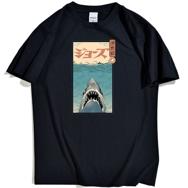 

ferocious marine life shark male japanese ukiyoe pattern for male casual short sleeve 's sport hooded sweatshirt hoodie t shirt
