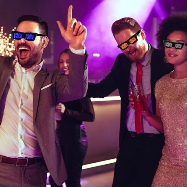 

2021 latest flash text bluetooth party application halloween editable control magic diy usb led dj sun glasses concert light toy new