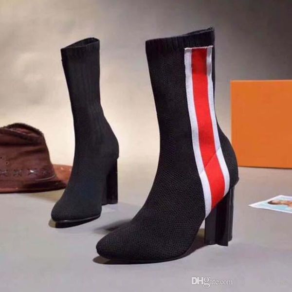 

2020 fashion women shoes mid boots superstar retros thick heel boots high heel sock boots 35-42 c2, Black