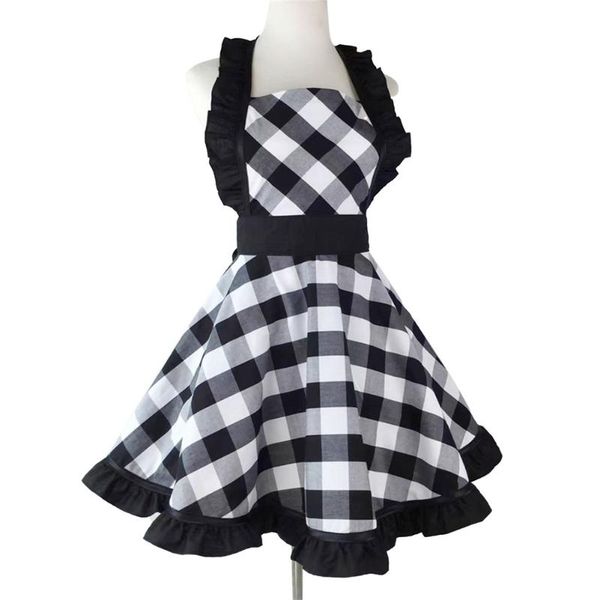 

aprons household retro plaid for women classic ruffle cuffs cooking apron home kitchen nursery brief sleeveless
