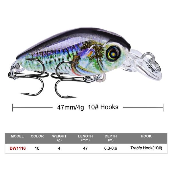 

10 color crank plastic hard baits & lures 4.7cm 4g 10# fishing hooks pesca fis bbyhjr yhshop2010