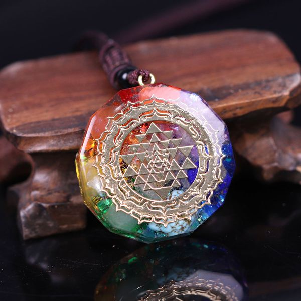 

pendant necklace sacred geometry chakra energy necklace meditation jewelry, Silver