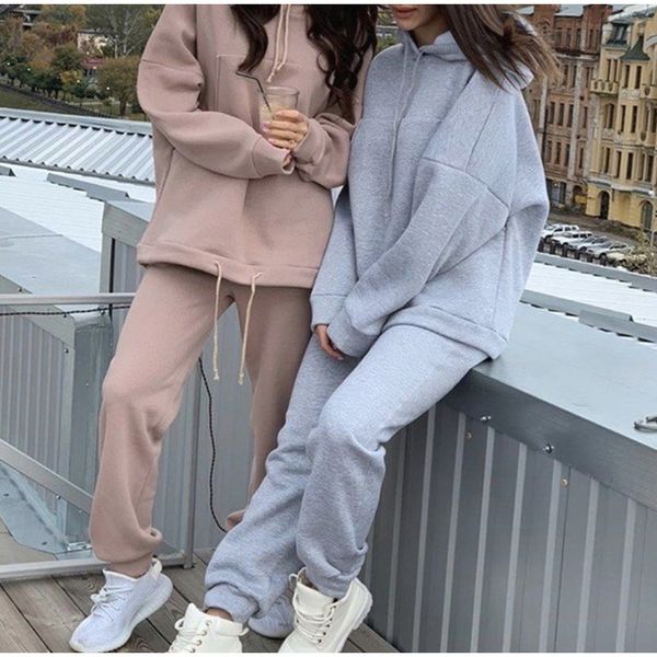 

new women's tracksuits designer fashion sports leisure solid color suit large pocket sweater leisure two-piece set, Gray
