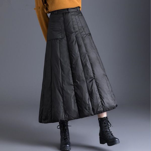 

long skirts winter white duck down ladies 2021 the black line high waist plus size thicken skirt p288 amfm