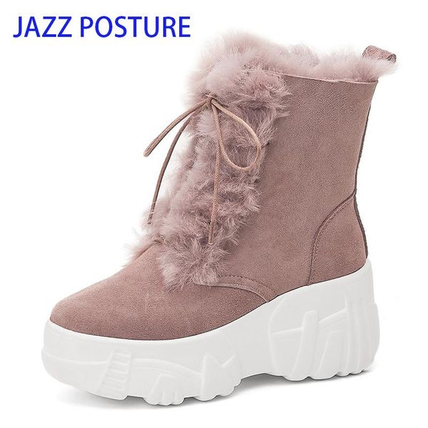 

boots shoes woman fur warm plush comfortable 2020 winter new female shoes genuine leather snow boots high z436, Black