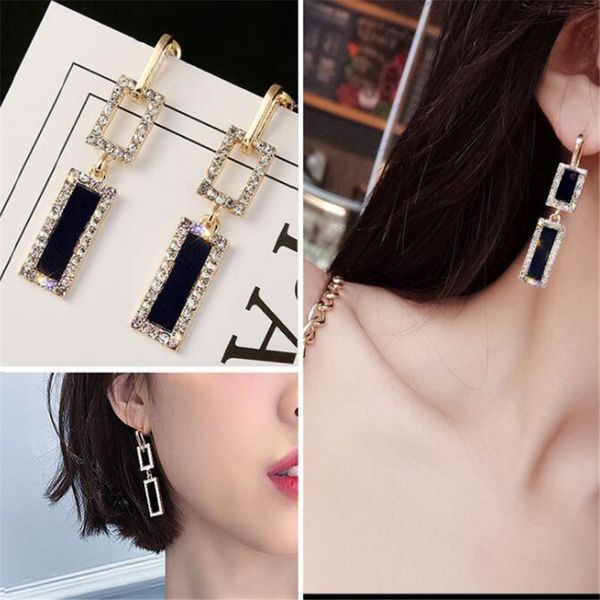 

women summer rectangle pendant studs ins fashion personality design female earrings outdoor street style girls lovely studs, Golden