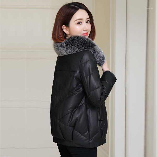

ladies leather jackets faux fur coat female 2020 winter new faux hair collar short loose thick warm pu leather thick coats1, Black