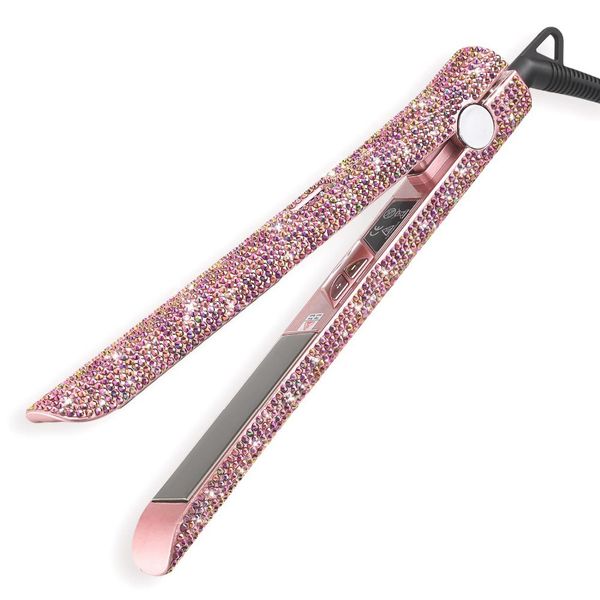 

rose gold hand made sparkling crystal diamond rhinestone lcd digital display flat iron crystal gems titanium hair straightener, Black