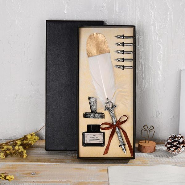 

vintage feather quill dip pen writing ink set perfect for signning handwriting school office wedding souvenir christmas gift