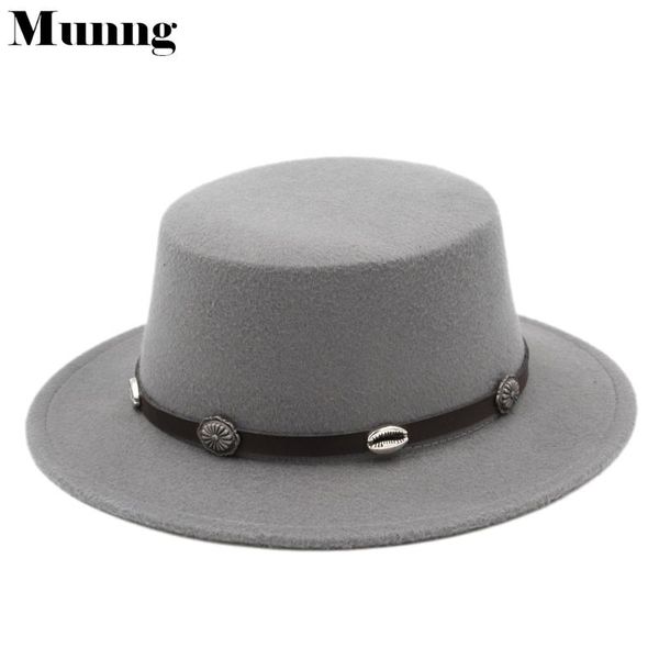 

munng vintage wool wide brim boater bowler hat outdoor flat pork pie fedora cap, Blue;gray