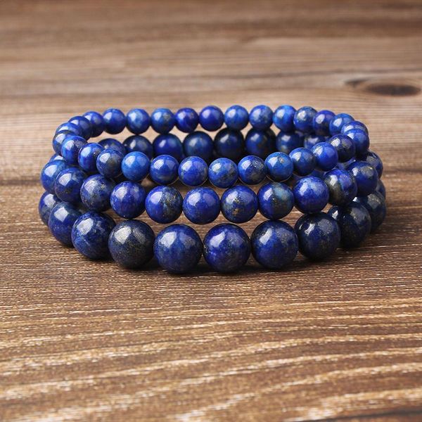 

lingxiang 4/6/8/10/12mm popular lapis lazuli blue beads yoga bracelet elastic band bracelet for men and women jewelry, Black