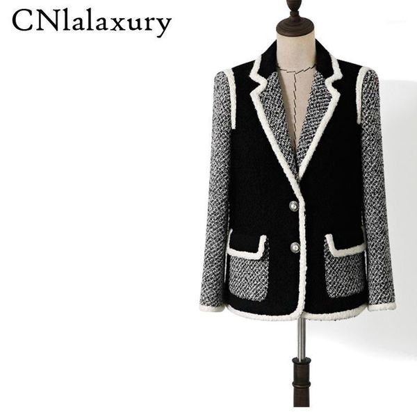 

women single breasted tweed blazer coat women vintage suit long sleeve pocket woolen blazers female outerwear chic jacket 1, White;black