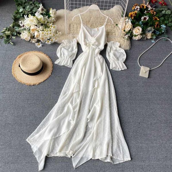 

holiday ins short puff sleeve rope chic a-line dress women v neck elegant vestidos k9261, Black;gray