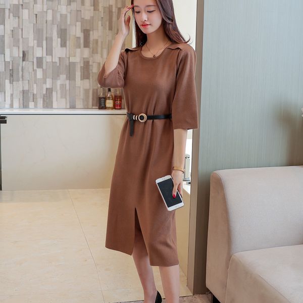 

2021 new fashion women's knitted or crocheted neck down elegant autumn with stripes ladies sweater dresses wxf707 ht1x, Black;gray