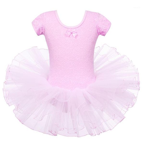 

baohulu 3-7 years girls ballet dress embroidery flower lace pink tutu dress for girls short sleeve tulle dance princess1, Black;red