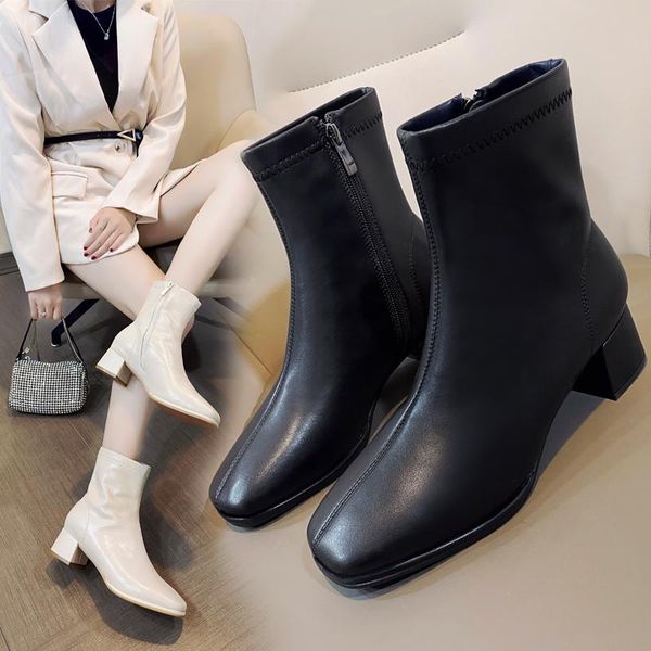 

boots women new 2020 brand women's shoes round toe booties ladies low heels booties zipper winter footwear fashion med, Black