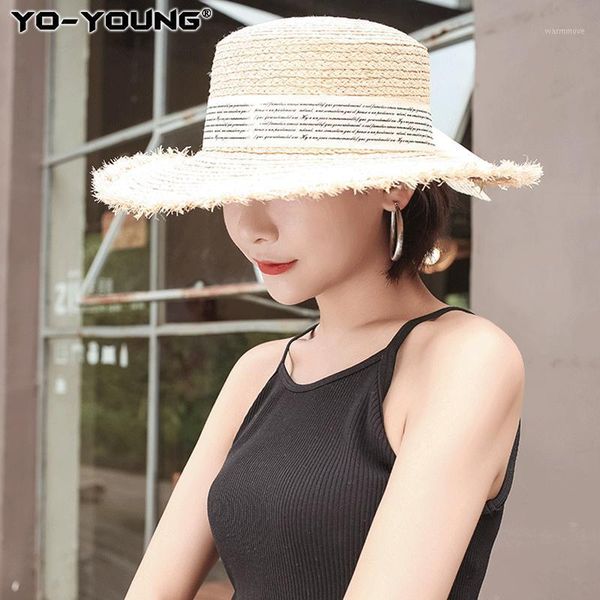 

yo-young ladies straw hat summer beach hat igh quality women sun hats natural raffia panama beach straw sun caps for holiday1, Blue;gray