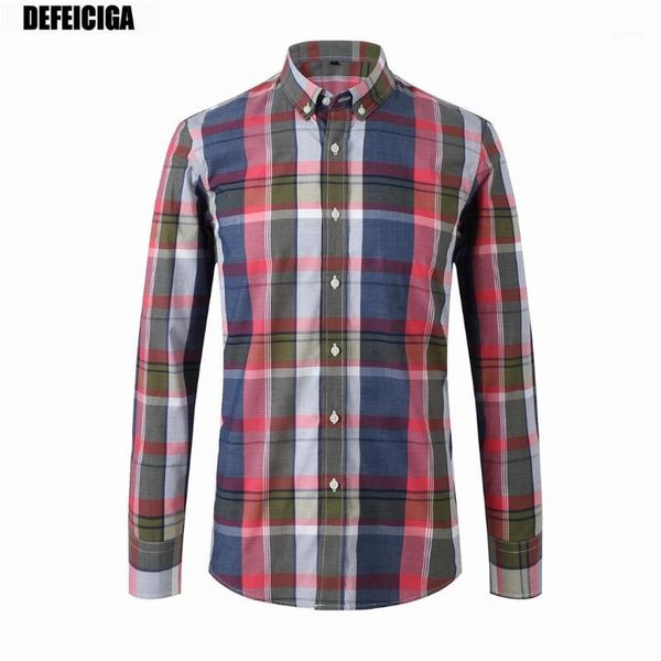 

2019 defeiciga men dress shirt shirt long sleeve large plaid cotton mens dress shirts casual button 0311, White;black