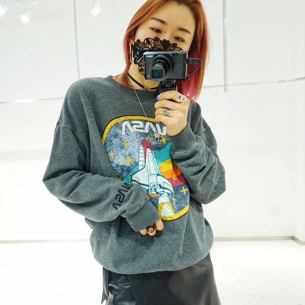 

ciahp adkhal2020 autumn korean new loose and thin cotton long sleeve nasa sweater casual autumn clothing casual cardigan women's versat, Black