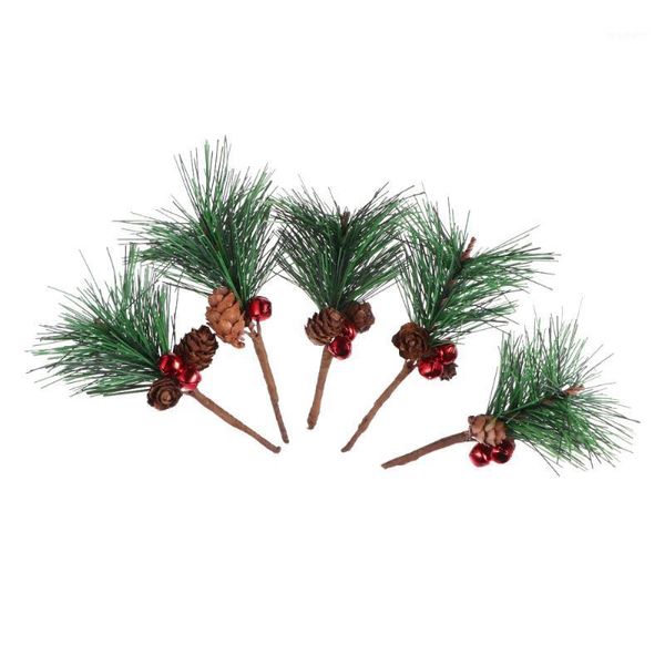 

5pcs christmas green plant pine needles with bell diy accessories for decoration1