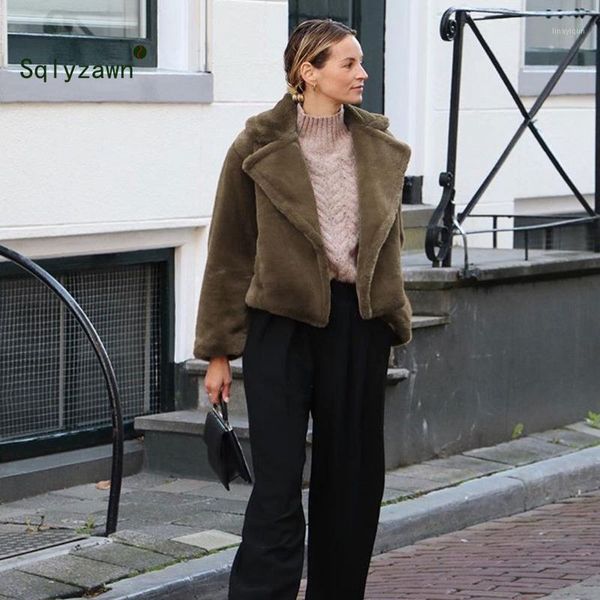 

winter warm fluffy faux fur short coats jackets women furry fake fur cropped jacket turn down collar open front plush overcoat1, Black