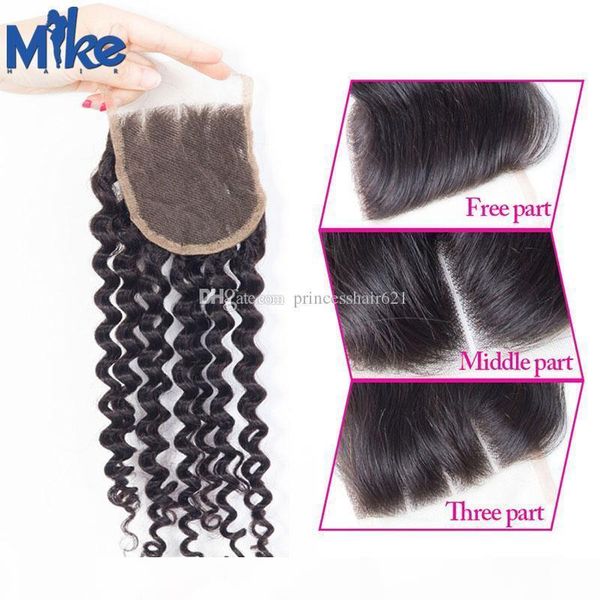 

mikehair brazilian deep wave curly hair pieces lace closure original human hair lace closures peruvian indian malaysian hair closures, Black;brown