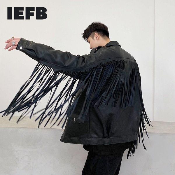 

men's fur & faux iefb niche design tassel patchwork black pu leather jackets for men autumn witner thick cotton liner coat male 9y4622