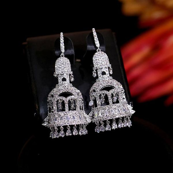 

elegant and smart birdcage earrings cubic zircon crystal bridal drop earrings, women wedding jewelry jewelry 00756, Golden;silver
