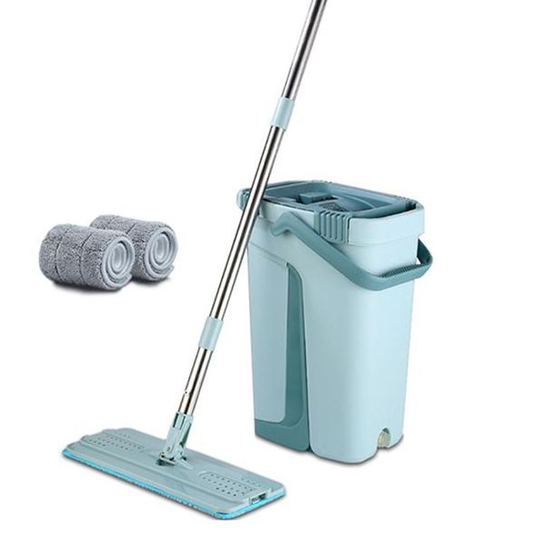 

flat squeeze mop bucket hand wringing stainless steel mop self wet and cleaning system dry cleaning microfiber floor mop bbyalf