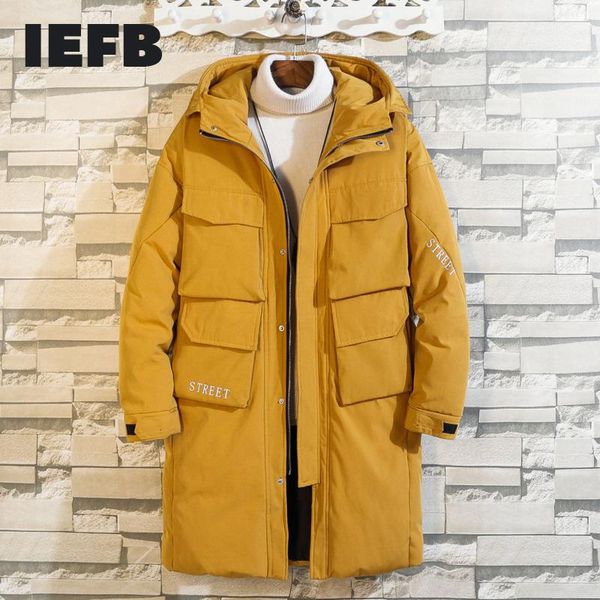 

iefb / men's wear hoodies mid length cotton-padded clothes large size long sleeve winter coat for male warm 9y4146, Black