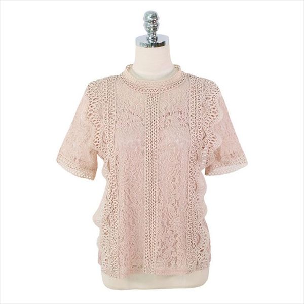 

perhaps u women black white pink beige lace blouse shirt short sleeve elegant b0336 drop shipping