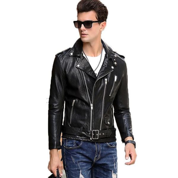 

genuine leather jacket autumn winter jacket men real sheepskin coat men streetwear motorcycle chaqueta hombre 9189 my1703, Black