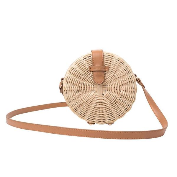 

outdoor beach round rattan hand-woven bag summer fashion leisure natural straw shoulder bag for women brand new 3 colors