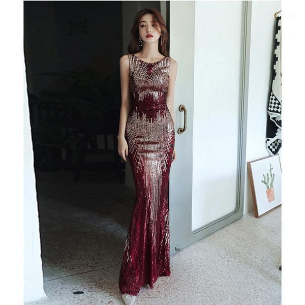 

ae833 formal evening dresses 2020 new mermaid o neck sleeveless appliques tulle long party gowns robe soiree1, White;black